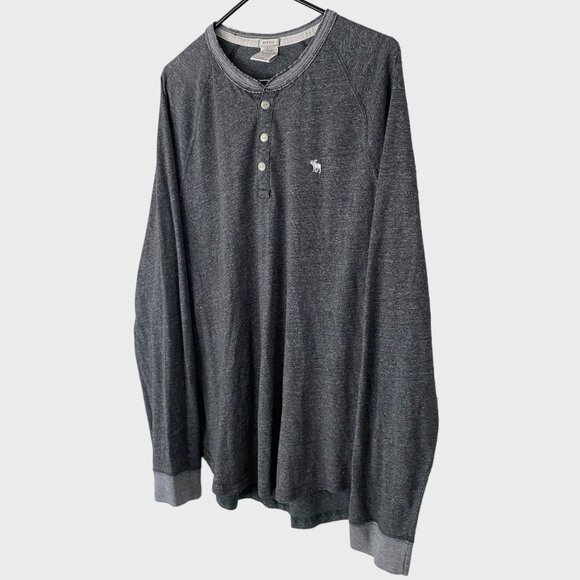 Abercrombie & Fitch Henley Shirt Gray Men's Size XL Long-Sleeve Muscle Fit - Picture 2 of 11